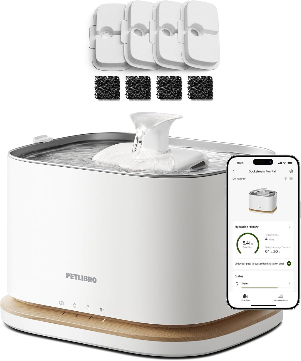 PETLIBRO Cat Water Fountain Stainless Steel Tray, Cordless Smart Cat Fountain with App Monitoring, Quiet Pet Water Fountain Indoor, 3L/101oz Cat fountains for drinking, Easy to Clean 5G WiFi Dispenser