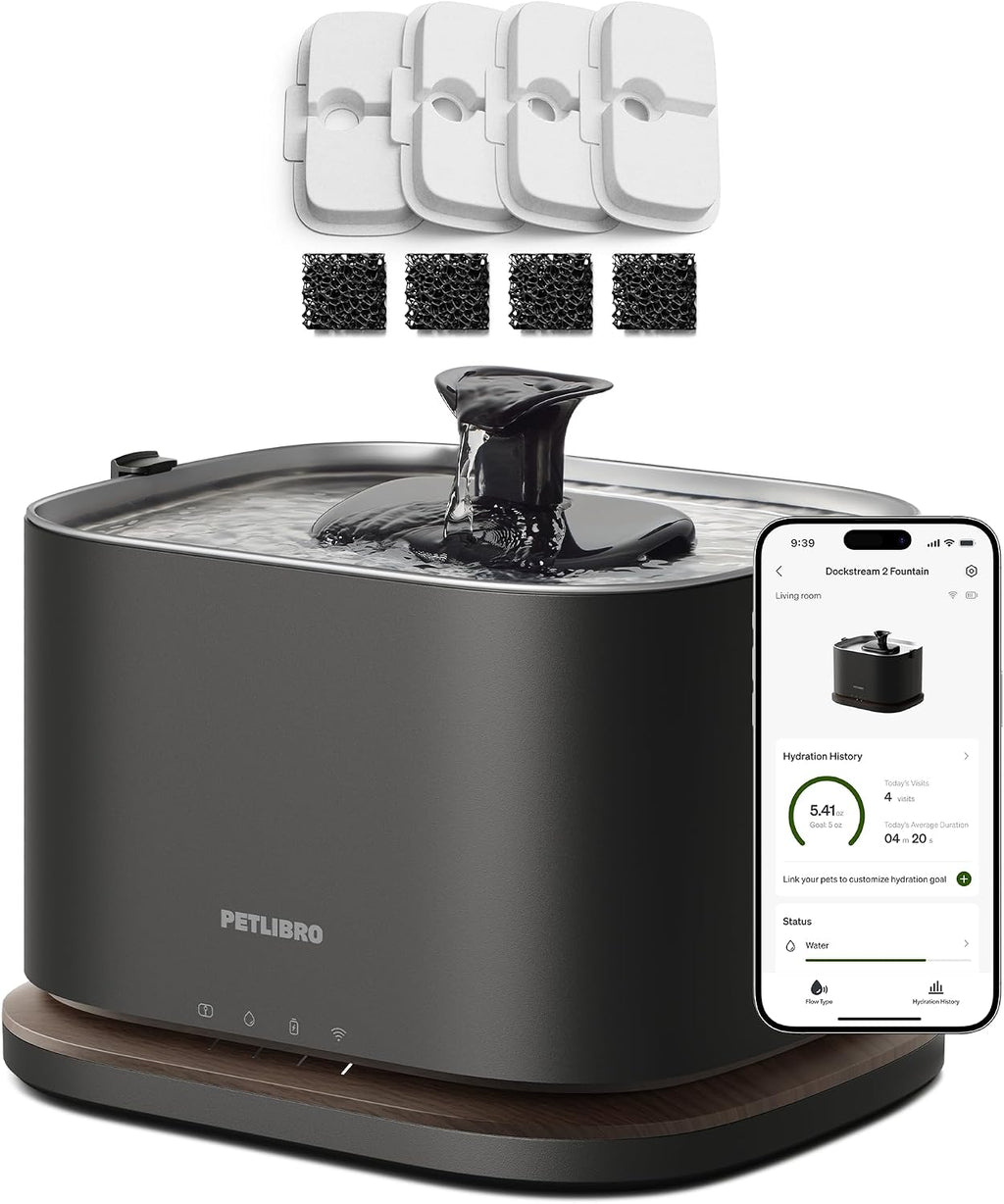 PETLIBRO Cat Water Fountain Stainless Steel Tray, Cordless Smart Cat Fountain with App Monitoring, Quiet Pet Water Fountain Indoor, 3L/101oz Cat fountains for drinking, Easy to Clean 5G WiFi Dispenser