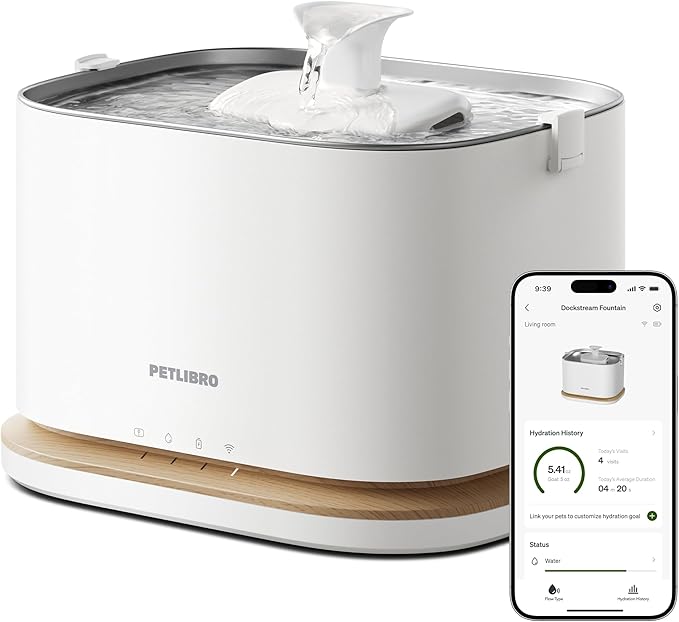 PETLIBRO Cat Water Fountain Stainless Steel Tray, Cordless Smart Cat Fountain with App Monitoring, Quiet Pet Water Fountain Indoor, 3L/101oz Cat fountains for drinking, Easy to Clean 5G WiFi Dispenser
