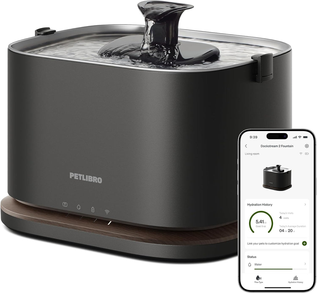 PETLIBRO Cat Water Fountain Stainless Steel Tray, Cordless Smart Cat Fountain with App Monitoring, Quiet Pet Water Fountain Indoor, 3L/101oz Cat fountains for drinking, Easy to Clean 5G WiFi Dispenser