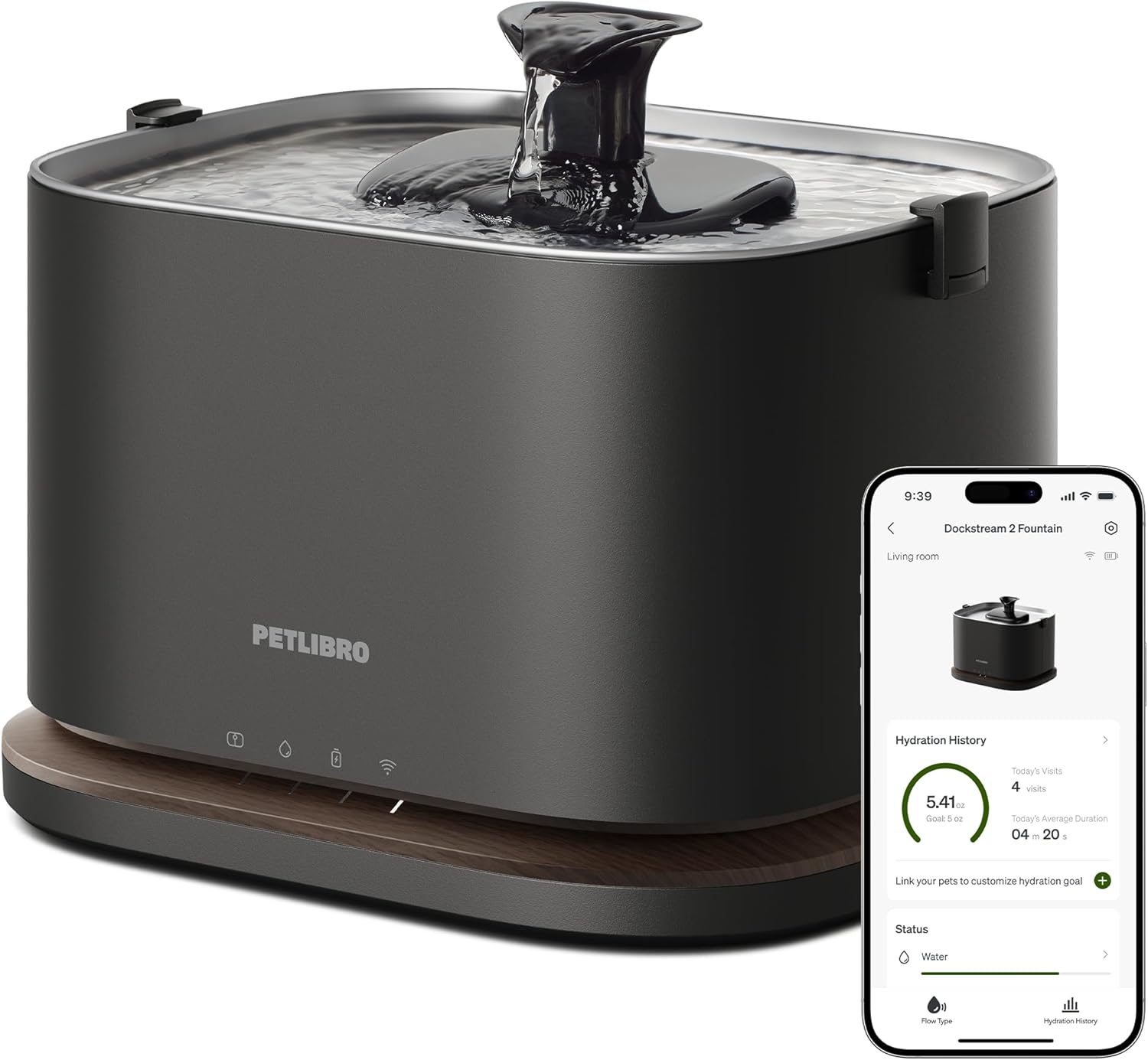 PETLIBRO Cat Water Fountain Stainless Steel Tray, Cordless Smart Cat Fountain with App Monitoring, Quiet Pet Water Fountain Indoor, 3L/101oz Cat fountains for drinking, Easy to Clean 5G WiFi Dispenser