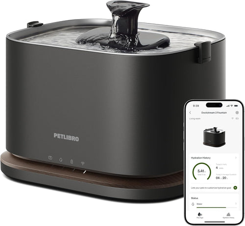 PETLIBRO Cat Water Fountain Stainless Steel Tray, Cordless Smart Cat Fountain with App Monitoring, Quiet Pet Water Fountain Indoor, 3L/101oz Cat fountains for drinking, Easy to Clean 5G WiFi Dispenser